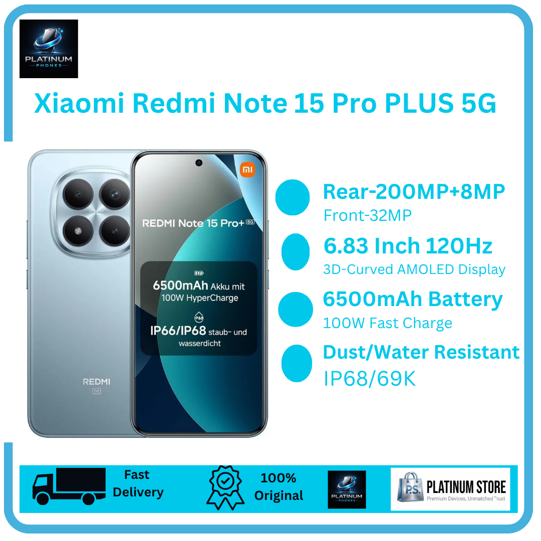 XIAOMI Redmi Note 15 Pro Plus 5G 512/256GB+12GB 3D-Curved AMOLED Display 6.83" 120Hz (200+8)MP Camera 6500mAh Battery 100W Hyper-Charge Under-Display Fingerprint Redmi Note 15 Pro+ 5G Smartphone