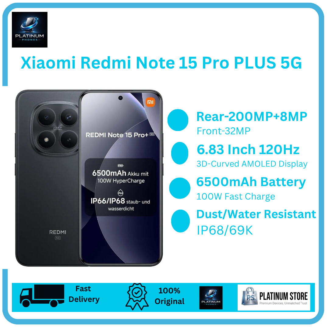 XIAOMI Redmi Note 15 Pro Plus 5G 512/256GB+12GB 3D-Curved AMOLED Display 6.83" 120Hz (200+8)MP Camera 6500mAh Battery 100W Hyper-Charge Under-Display Fingerprint Redmi Note 15 Pro+ 5G Smartphone