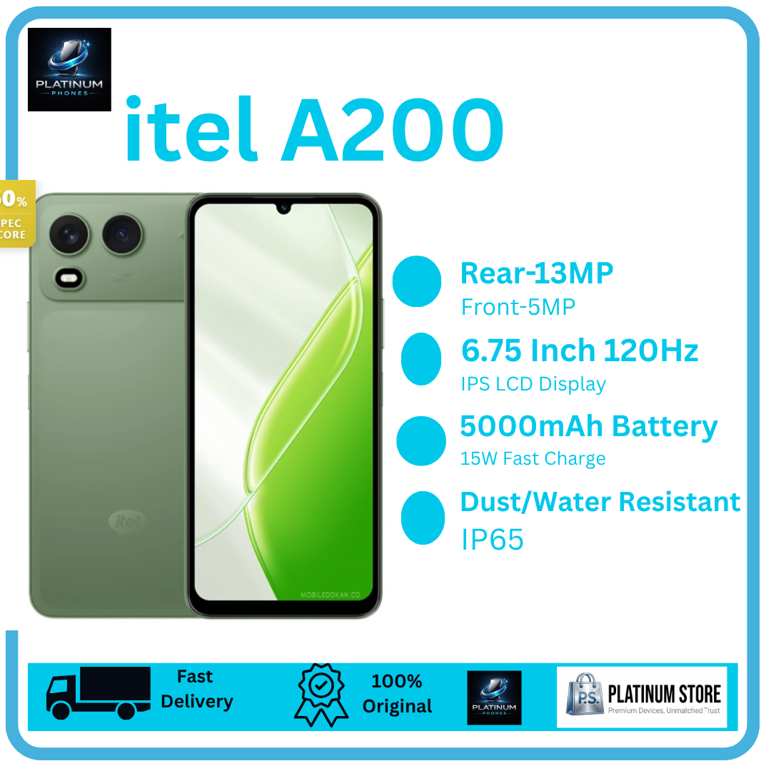 [Anniversary Offer] itel A200 128GB+4GB 6.75" IPS LCD 120Hz Display Dual SIM 13MP Rear Camera 5000mAh Battery 15W Fast Charging IP65 Rated Drop Resistant Smartphone