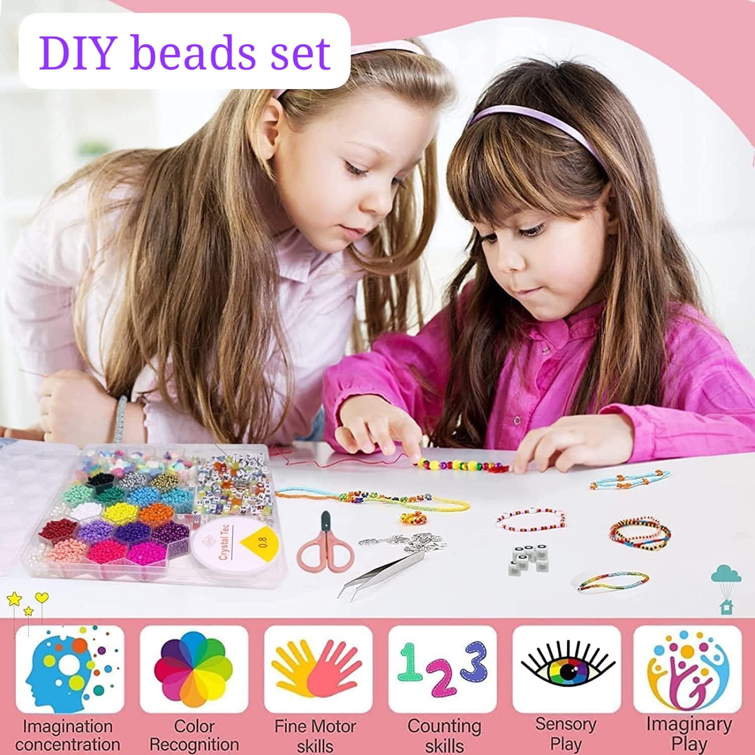 Clay beads different Color kit, for bracelet, different shapes with Charms Kit, letters and Elastic Strings for Jewelry Making Bracelets Necklace,gifts for womens and Girls