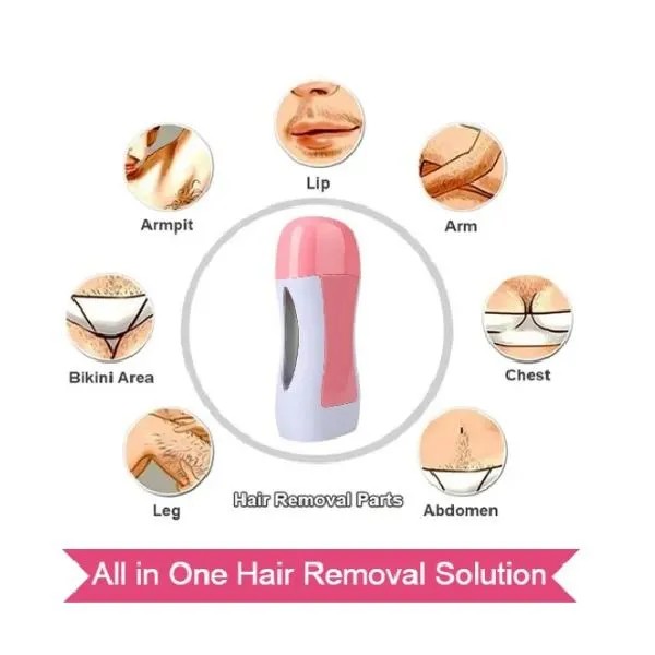 3 in 1 unisex hot roll on wax hair removal kit,hot cartridge warmer for professional waxing Depilatory wax Roll On Heater With Epilator Machine with Wax Refill and Strips for both women and men