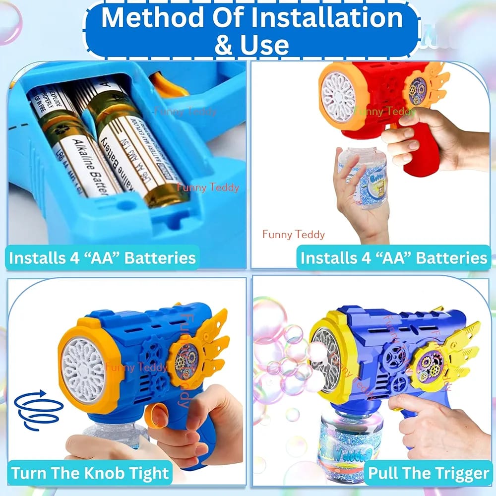 Automatic Bubble Gun Machine for Kids, Bubble Gun Toy for Kid with Light and Bubble Gun Liquid, Birthday Gift for Kids Toys