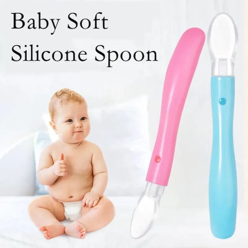 1pc Baby Silicone Feeding Spoon with Long Handle Infant Spoon Safty Tableware Silicone utensils set for Children