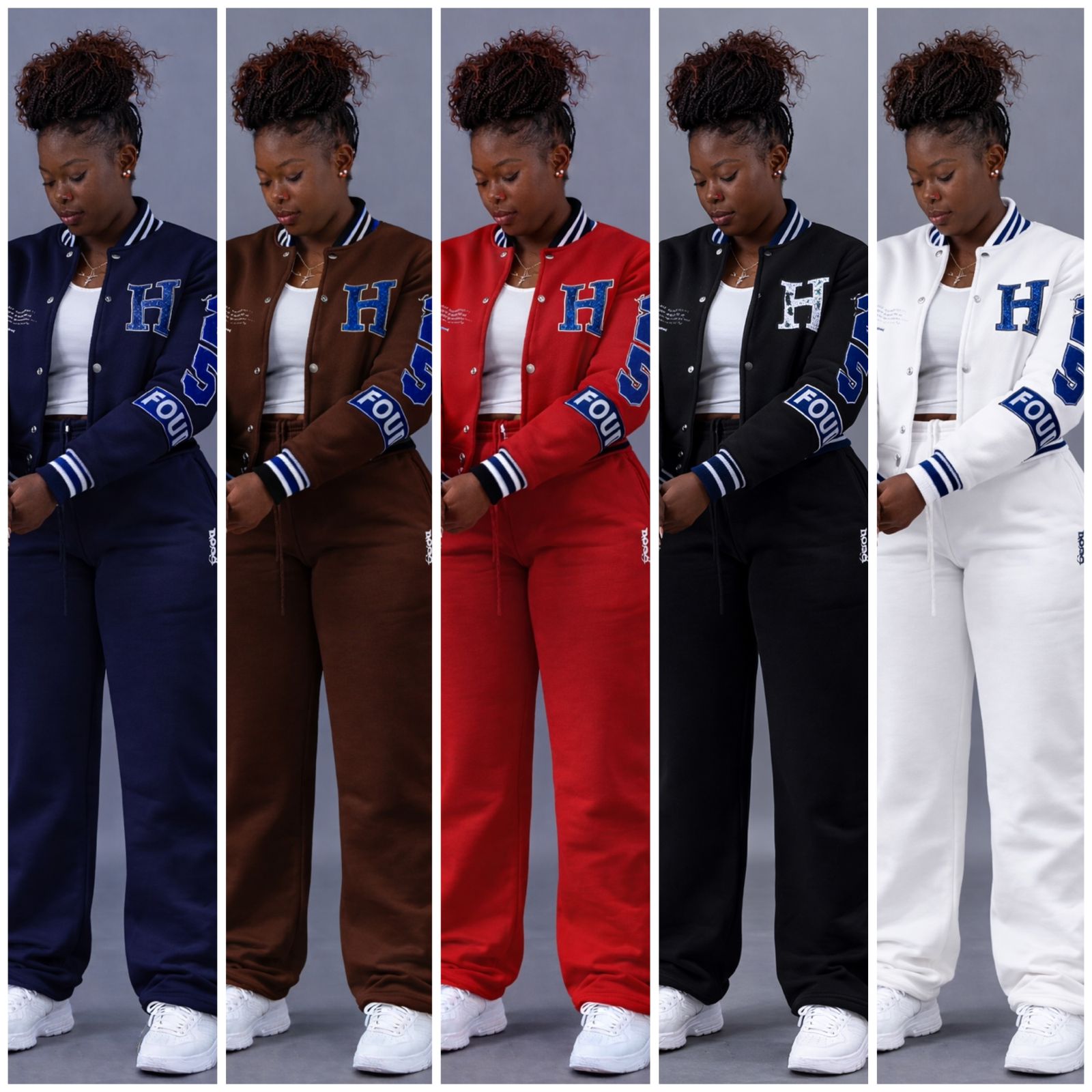 Women’s 3 Piece Varsity Tracksuit Set – Casual Jacket & Sweatpants Outfit