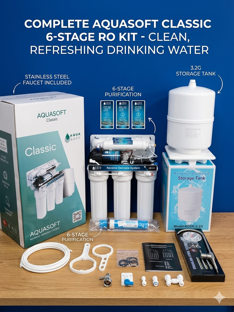 6-Stage Reverse Osmosis Under-Sink Water Filtration System - Complete Kit with Storage Tank & Designer Faucet