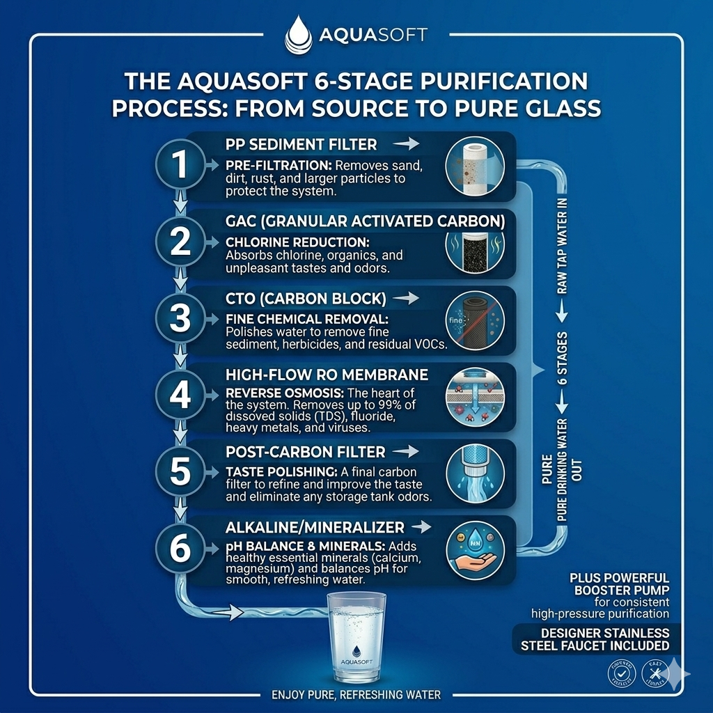 6-Stage Reverse Osmosis Under-Sink Water Filtration System - Complete Kit with Storage Tank & Designer Faucet