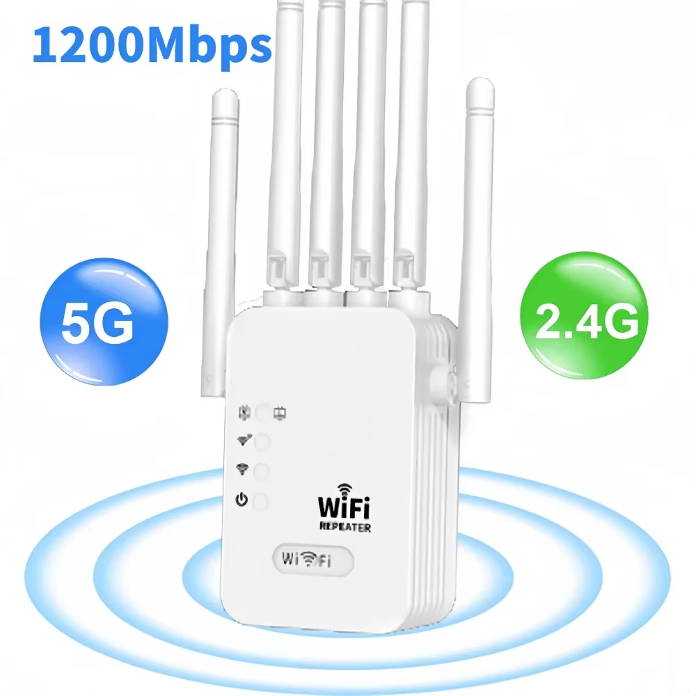 WiFi Booster 1200Mbps Wireless WiFi Repeater WIFI Extender 2.4G/5G Network Amplifier 360° Full Coverage Signal for Office Home