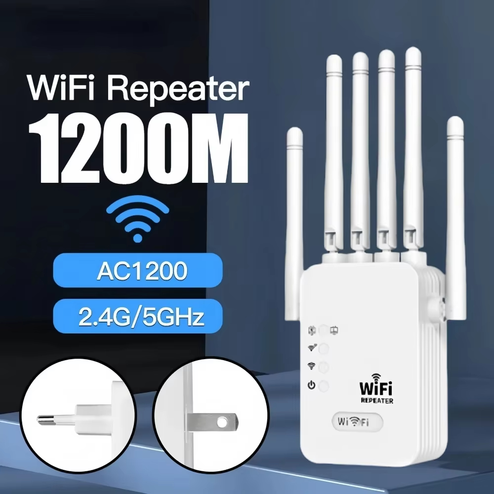 WiFi Booster 1200Mbps Wireless WiFi Repeater WIFI Extender 2.4G/5G Network Amplifier 360° Full Coverage Signal for Office Home
