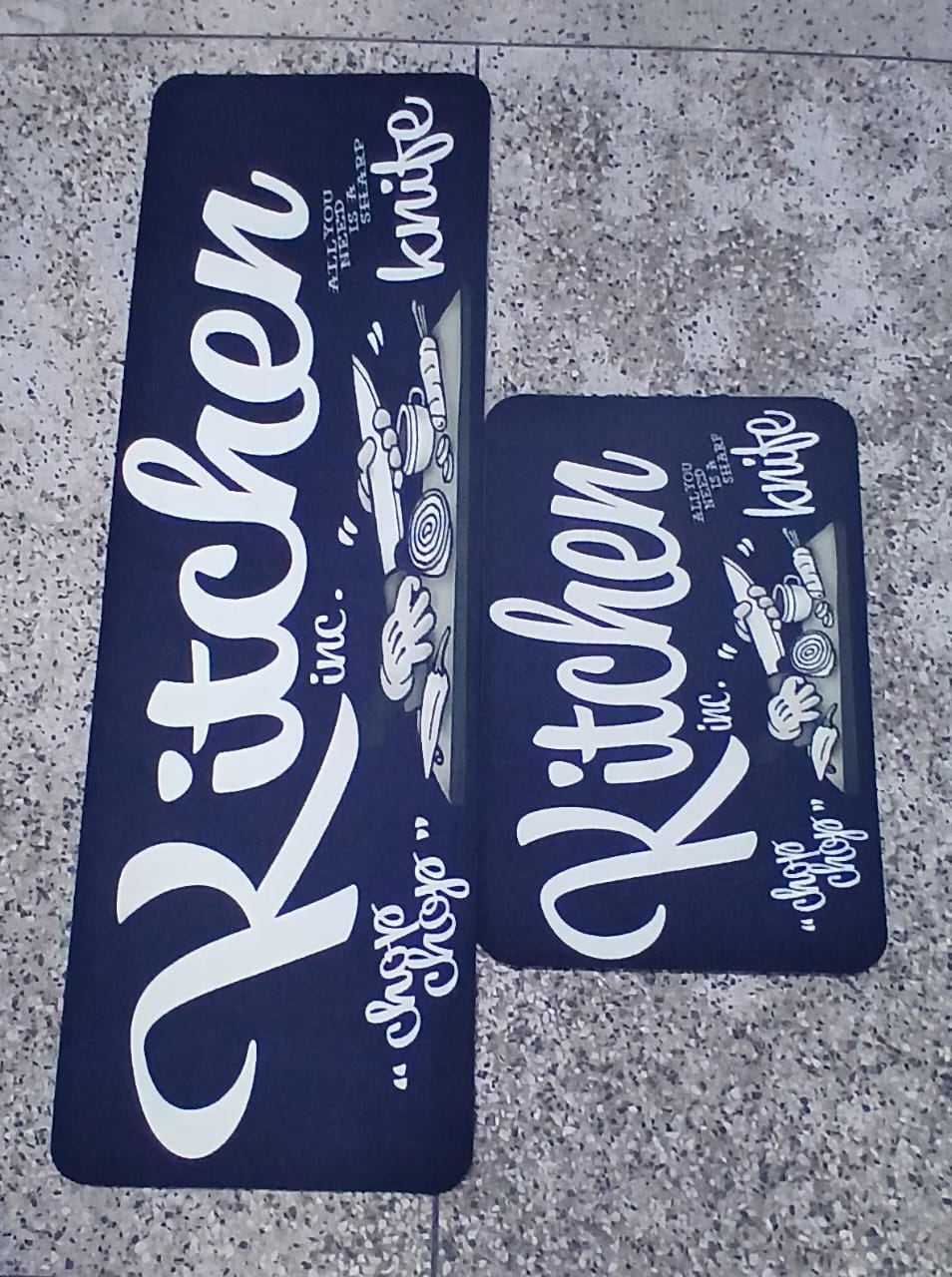 2PC Kitchen Floor Mat Set Anti Slip Waterproof Rubber Backing,cute Kitchen print ,Washable Runner rag for home decor, 120×40cm +60×40cm