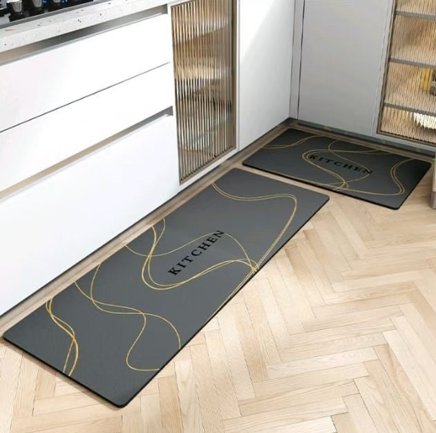2PC Kitchen Floor Mat Set Anti Slip Waterproof Rubber Backing,cute Kitchen print ,Washable Runner rag for home decor, 120×40cm +60×40cm