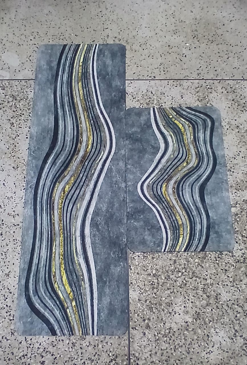 2PC Kitchen Floor Mat Set Anti Slip Waterproof Rubber Backing,cute Kitchen print ,Washable Runner rag for home decor, 120×40cm +60×40cm