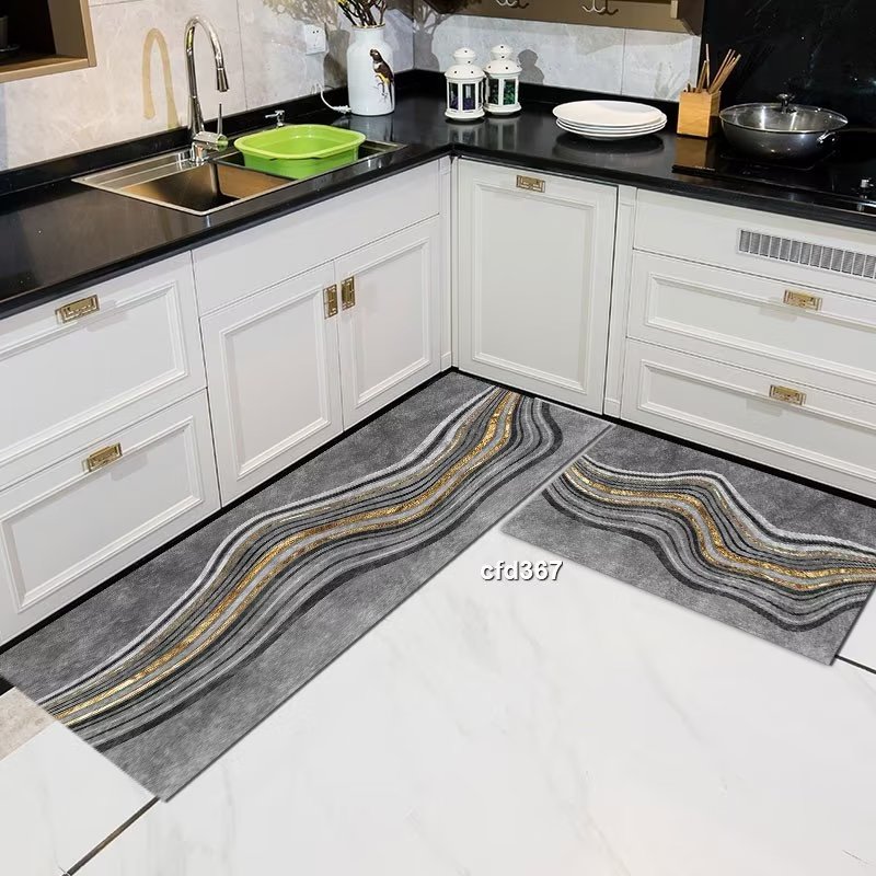 2PC Kitchen Floor Mat Set Anti Slip Waterproof Rubber Backing,cute Kitchen print ,Washable Runner rag for home decor, 120×40cm +60×40cm