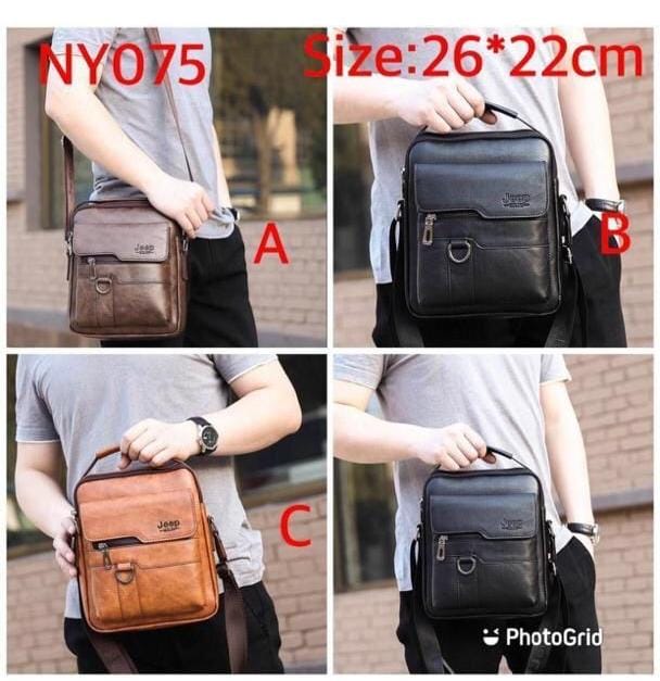 JEEP PU Leather Men’s Crossbody Sling Bag, Waterproof Messenger Chest Bag with USB Charging Port, Business Casual Shoulder Bag for Work Travel Black Brown