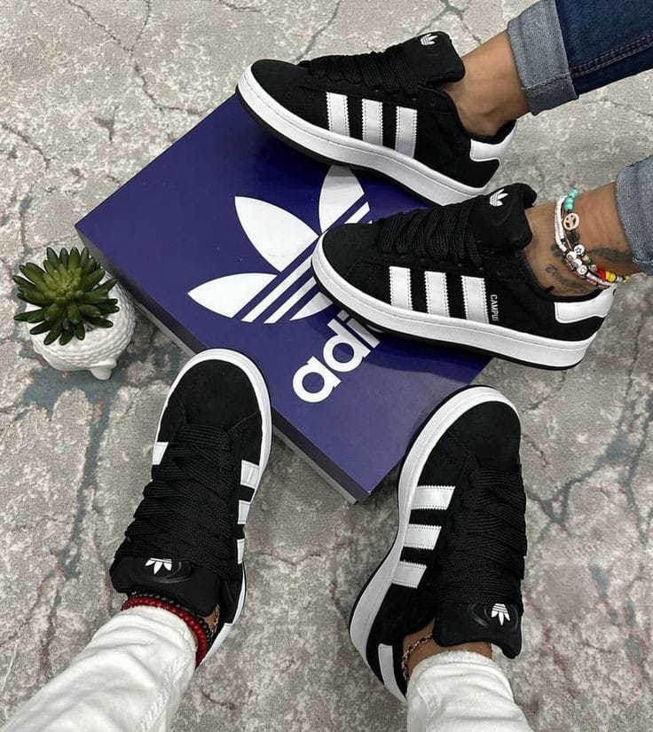 Adidas Campus Sneakers for Men and Women, Classic Black White Low Top Lace Up Shoes, Comfortable Casual Streetwear Trainers Size 36-45