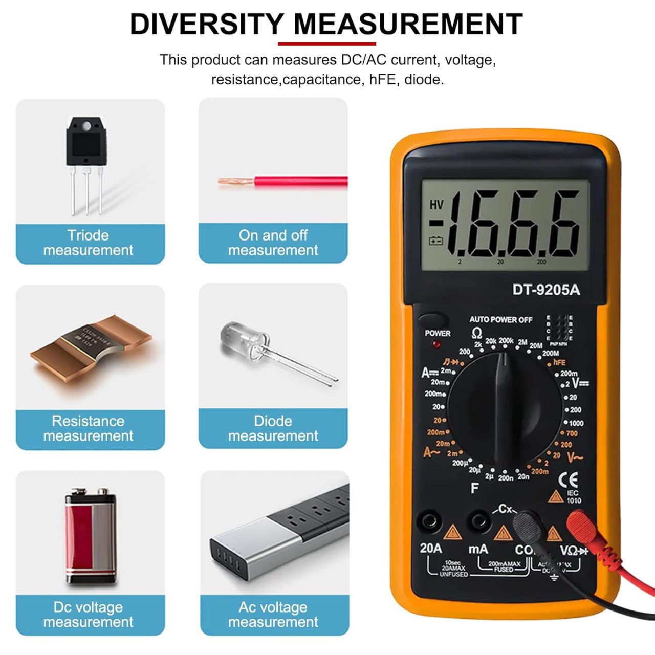 Digital Multimeter Tester Handheld Multimeter AC/DC Volt Amp Meter Capacitance Tester with LCD Display