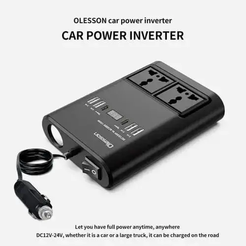 Car Power Inverter 150 Watts DC 12V To AC 220V Converter Outlets 2 USB Universal Socket Power Adapter Inverter With LED Digital Display Extension Cable With USB