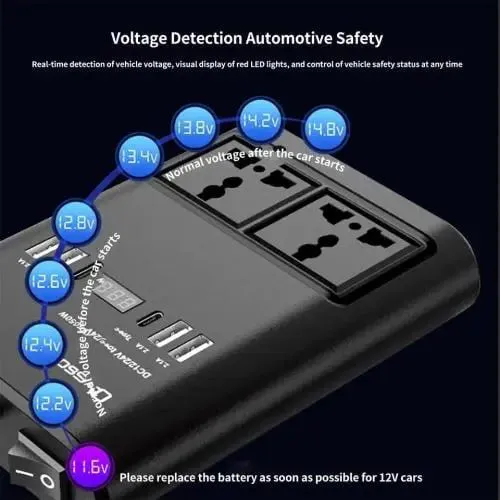 Car Power Inverter 150 Watts DC 12V To AC 220V Converter Outlets 2 USB Universal Socket Power Adapter Inverter With LED Digital Display Extension Cable With USB