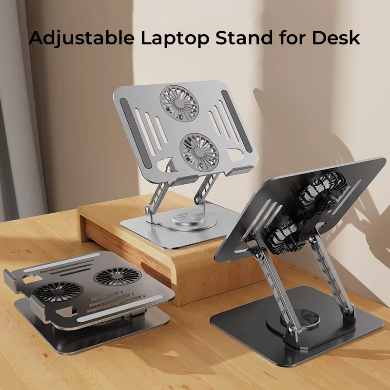Notebook 360 Rotation Portable Folding Table Stand LAPTOP Adjustable Laptop Stand with Two Heat Dissipation Fan