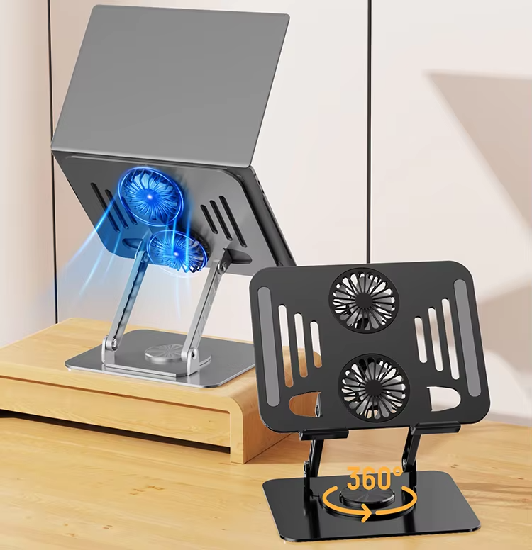 Notebook 360 Rotation Portable Folding Table Stand LAPTOP Adjustable Laptop Stand with Two Heat Dissipation Fan