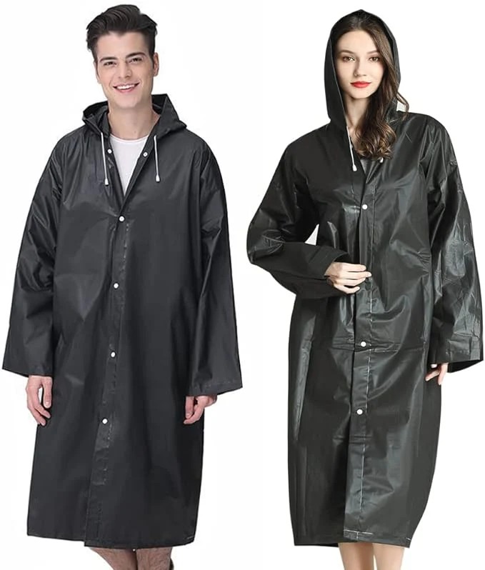 Men and Women Reusable Waterproof Jacket, Button Hooded Raincoat, unisex light weight Rainwear, Rain Coat with Poncho, EVA adult rain coat,
