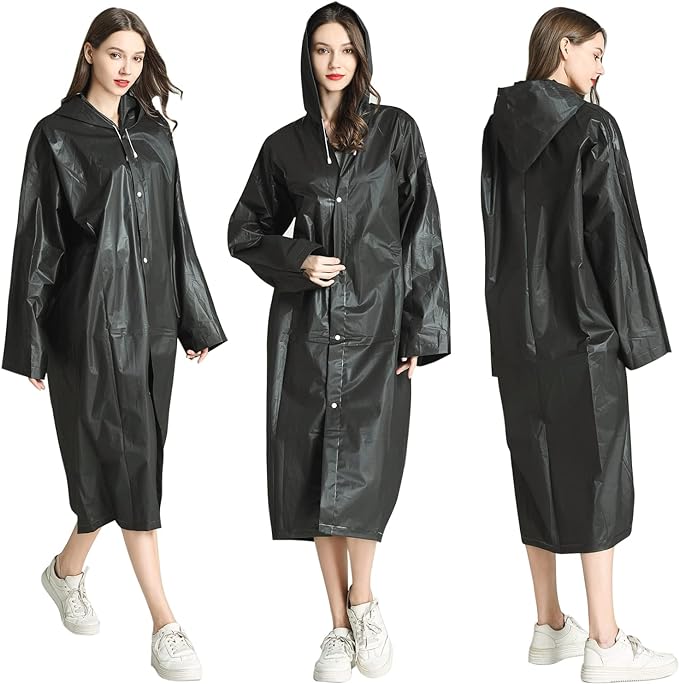 Men and Women Reusable Waterproof Jacket, Button Hooded Raincoat, unisex light weight Rainwear, Rain Coat with Poncho, EVA adult rain coat,