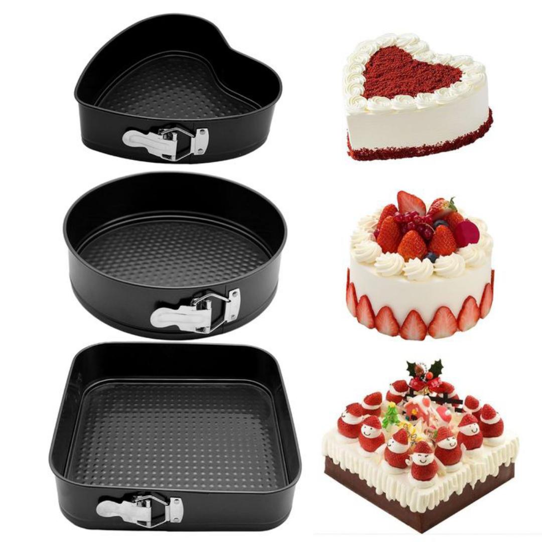 3-Piece Nonstick Baking Mould Set – Round Cake Tin, Rectangular Baking Pan & Heart-Shaped Cake Mould for Baking Cakes, Brownies, Bread, Desserts and Pastries