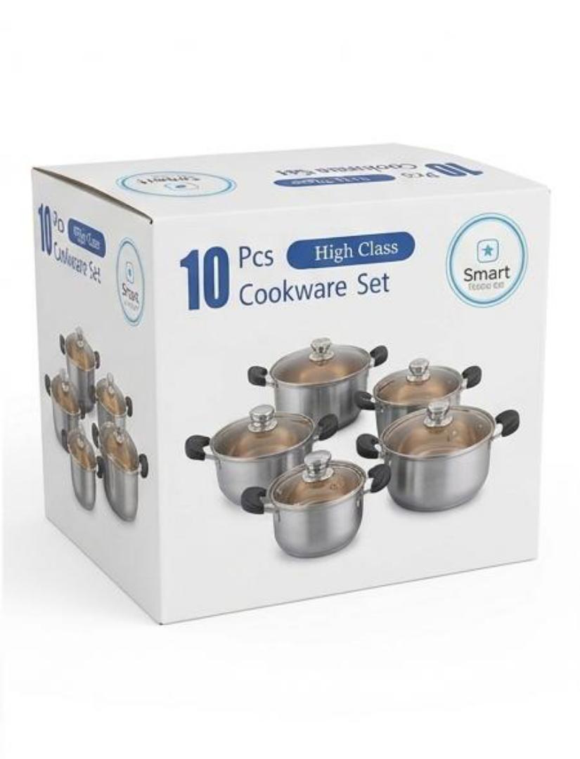 Premium 10Pcs Stainless Steel Cookware Set - Heavy Duty Sufuria Pot Set with Tempered Glass Lids - Induction & Gas Compatible