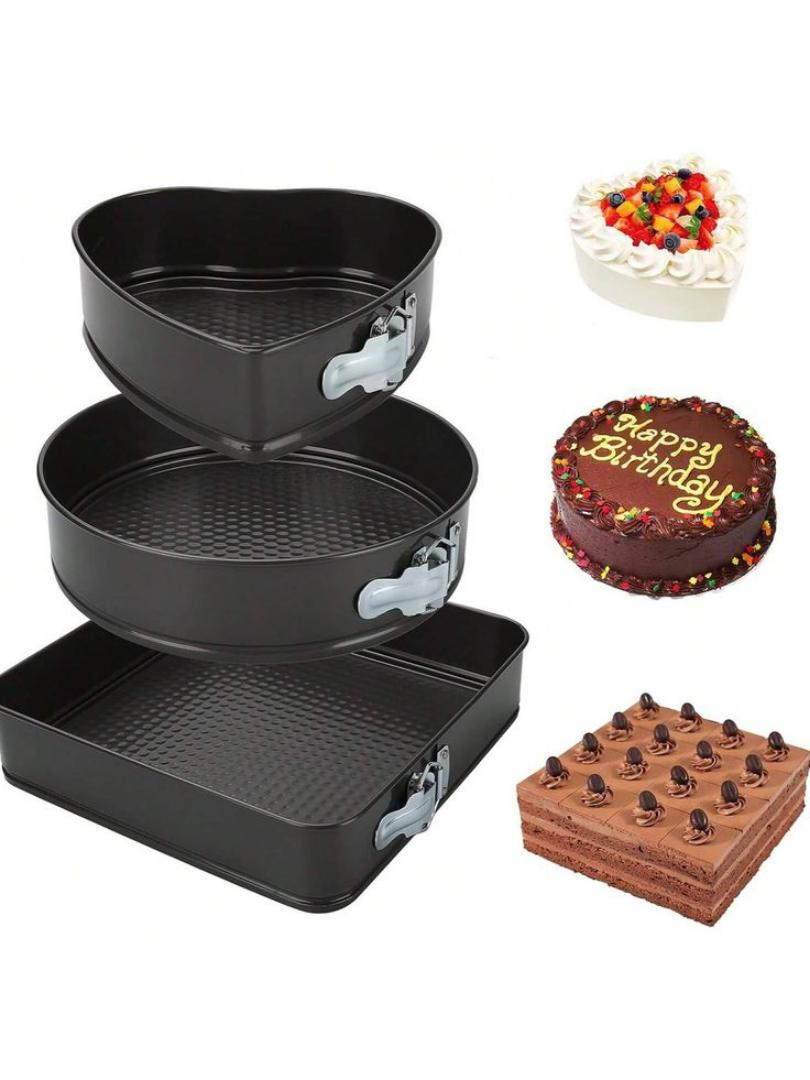 3-Piece Nonstick Baking Mould Set – Round Cake Tin, Rectangular Baking Pan & Heart-Shaped Cake Mould for Baking Cakes, Brownies, Bread, Desserts and Pastries