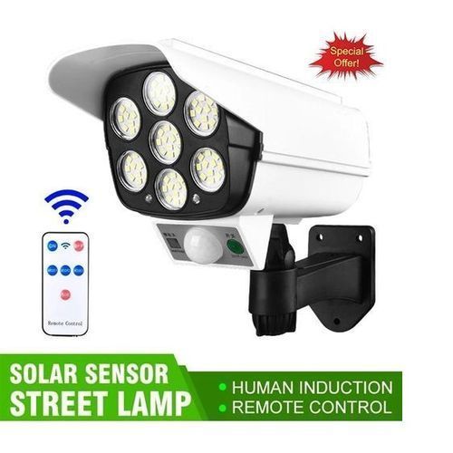 Solar Motion Sensor Light - 2-in-1 Security Lamp, 77 LEDs, ABS Plastic, White, Remote Control