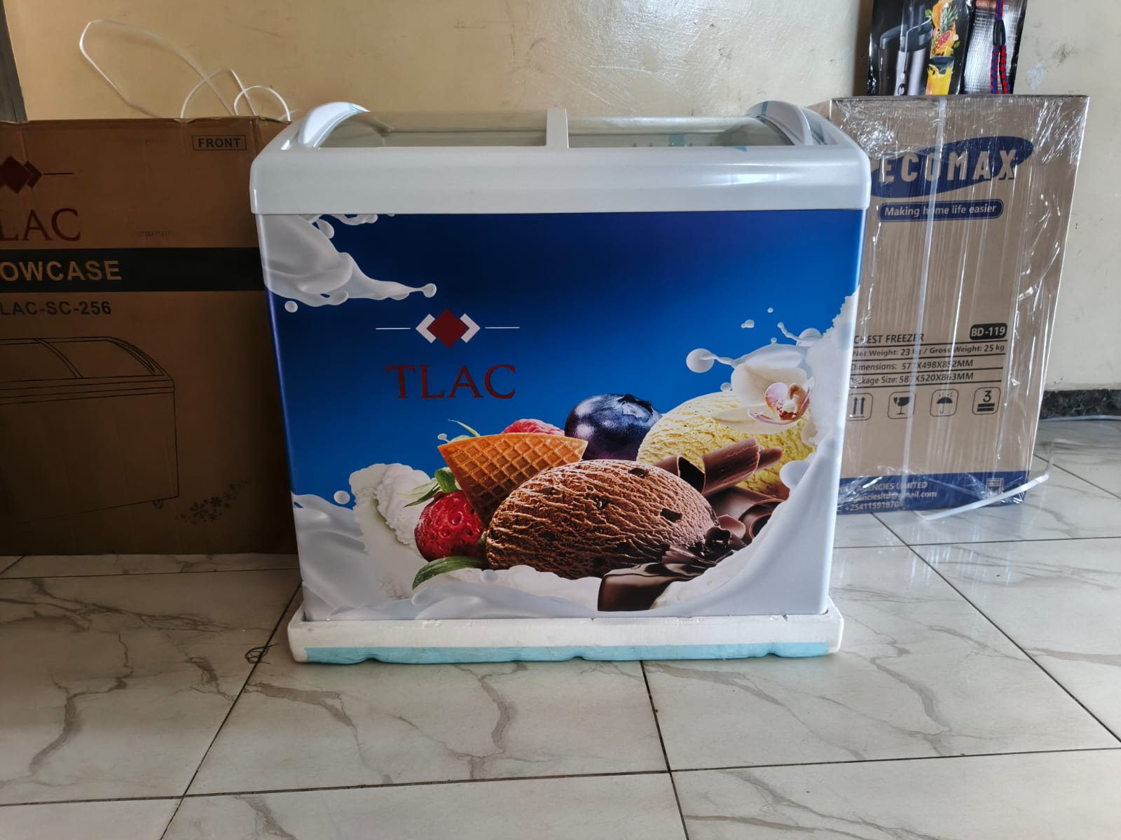 Tlac 256L Fast Freezing Display Freezer — Transparent Glass Top (Perfect for Ice Cream & Shops)