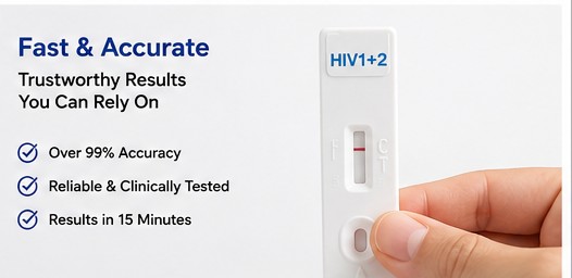HIV 1/2 Rapid Home Self-Test Kit – 15 Minute Fast & Accurate Results | Over 99% Accuracy At-Home Blood Test Kit with Lancet, Buffer Solution & Alcohol Pad | Private & Confidential Self Screening Kit