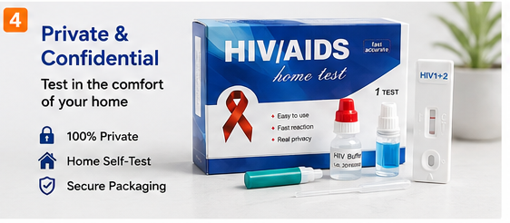 HIV 1/2 Rapid Home Self-Test Kit – 15 Minute Fast & Accurate Results | Over 99% Accuracy At-Home Blood Test Kit with Lancet, Buffer Solution & Alcohol Pad | Private & Confidential Self Screening Kit