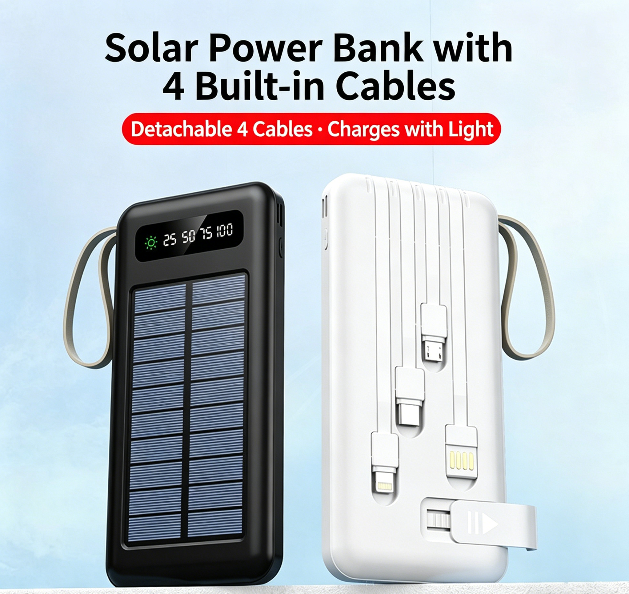 10000mAh Solar Power Bank Portable Charger Fast Charging Rugged Outdoor Powerbank with Dual Input Solar Panel LED Light Emergency Backup Battery for Phone Laptop Travel Camping