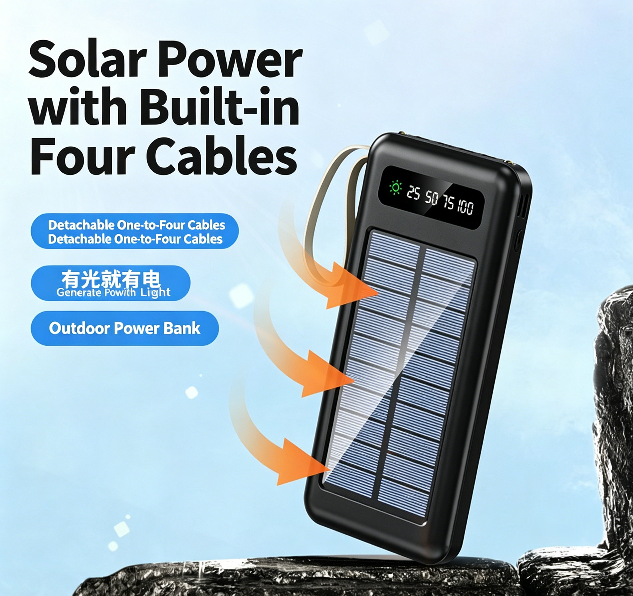 10000mAh Solar Power Bank Portable Charger Fast Charging Rugged Outdoor Powerbank with Dual Input Solar Panel LED Light Emergency Backup Battery for Phone Laptop Travel Camping