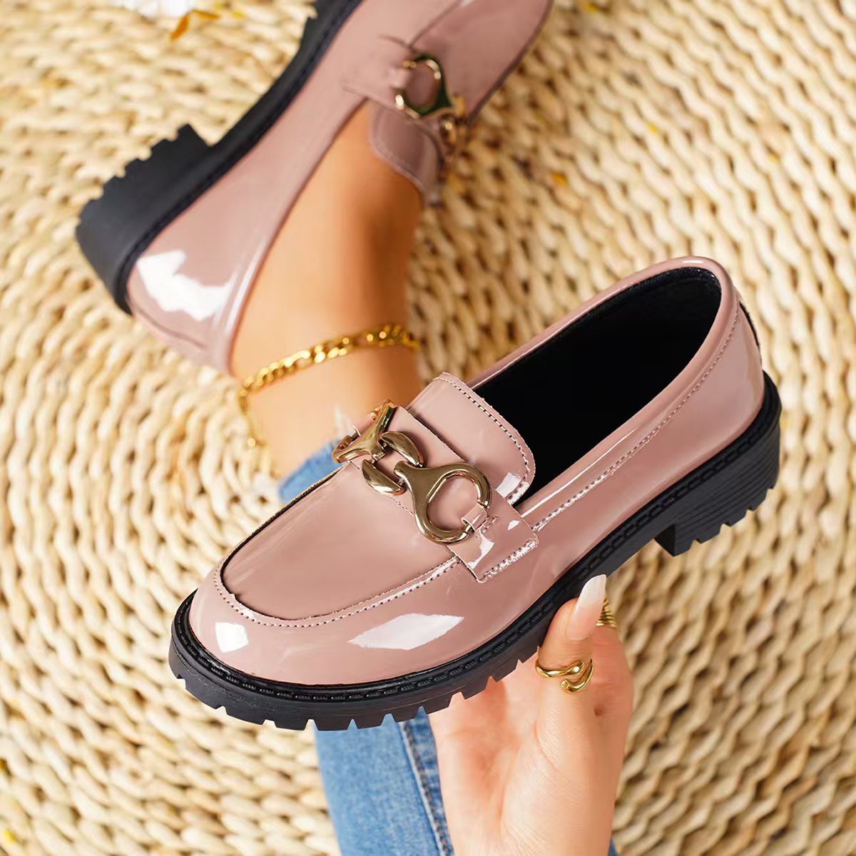 British Style Women's Loafers 2026 New Chunky Heel Round Toe Thick Sole Platform Casual Lace Up Shoes