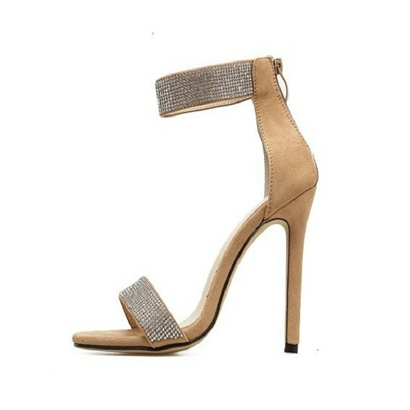2026 Summer European American Rhinestone High Heel Sandals Women Round Toe Stiletto Back Zipper Roman Fashion Shoes