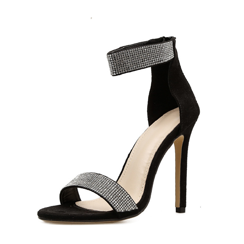 2026 Summer European American Rhinestone High Heel Sandals Women Round Toe Stiletto Back Zipper Roman Fashion Shoes