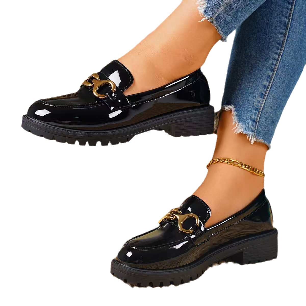 British Style Women's Loafers 2026 New Chunky Heel Round Toe Thick Sole Platform Casual Lace Up Shoes