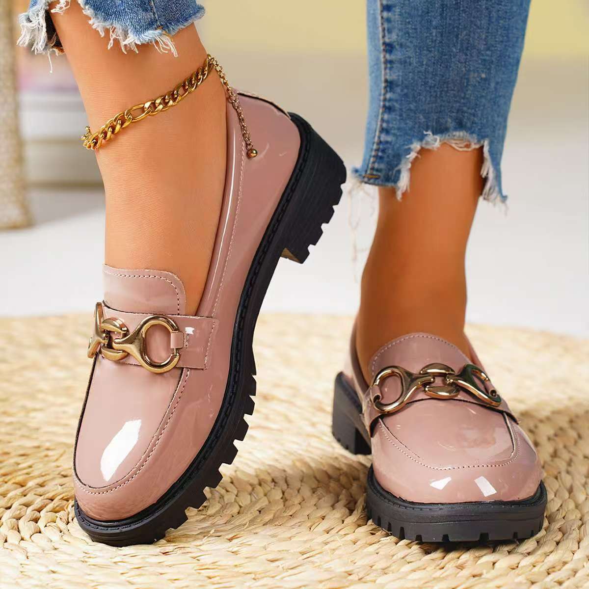 British Style Women's Loafers 2026 New Chunky Heel Round Toe Thick Sole Platform Casual Lace Up Shoes