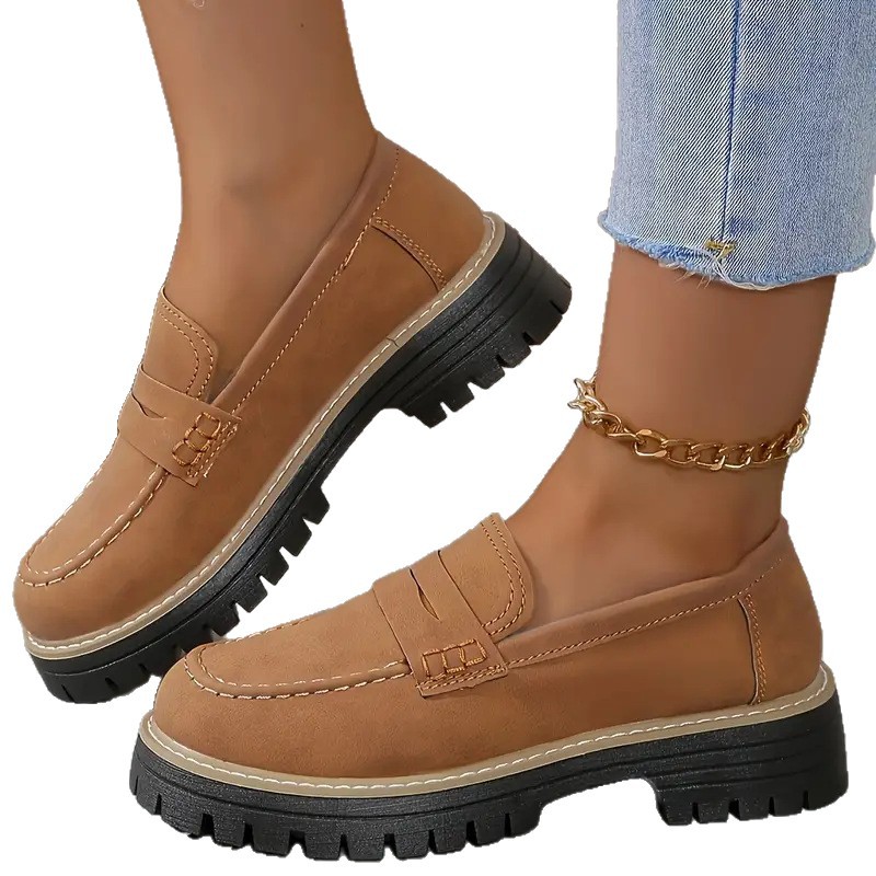 Women's Suede Loafers 2026 Spring - British Style Chunky Heel Platform Shoes, Casual Wide Width Flats for Work & School