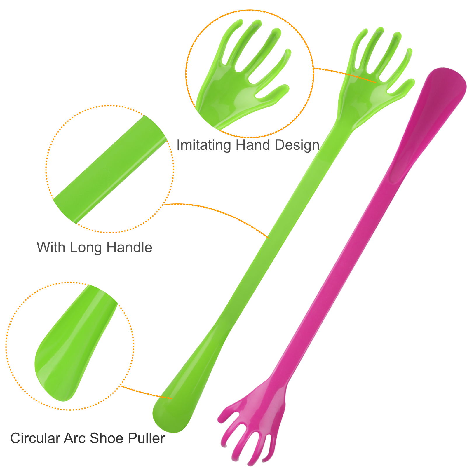 3pcs Shoe Horn Back Scratchers, Plastic Long Handle Back Massagers for Men Women, Random Color
