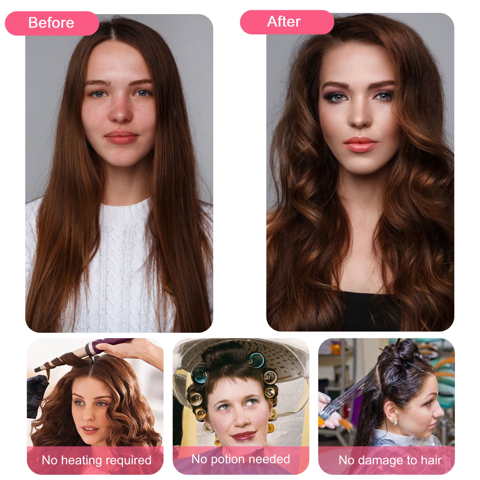 Heatless Curling Rod Headband, Sleeping Hair Roller for Women, Heatless Hair Curler, Hair Curl Ribbon with Clips and Loops