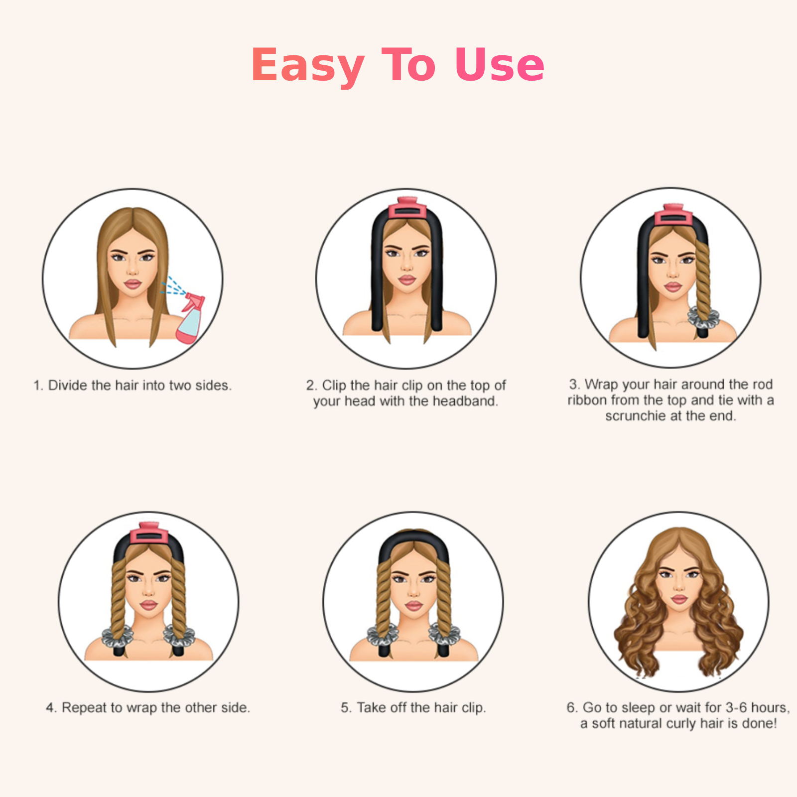 Heatless Curling Rod Headband, Sleeping Hair Roller for Women, Heatless Hair Curler, Hair Curl Ribbon with Clips and Loops