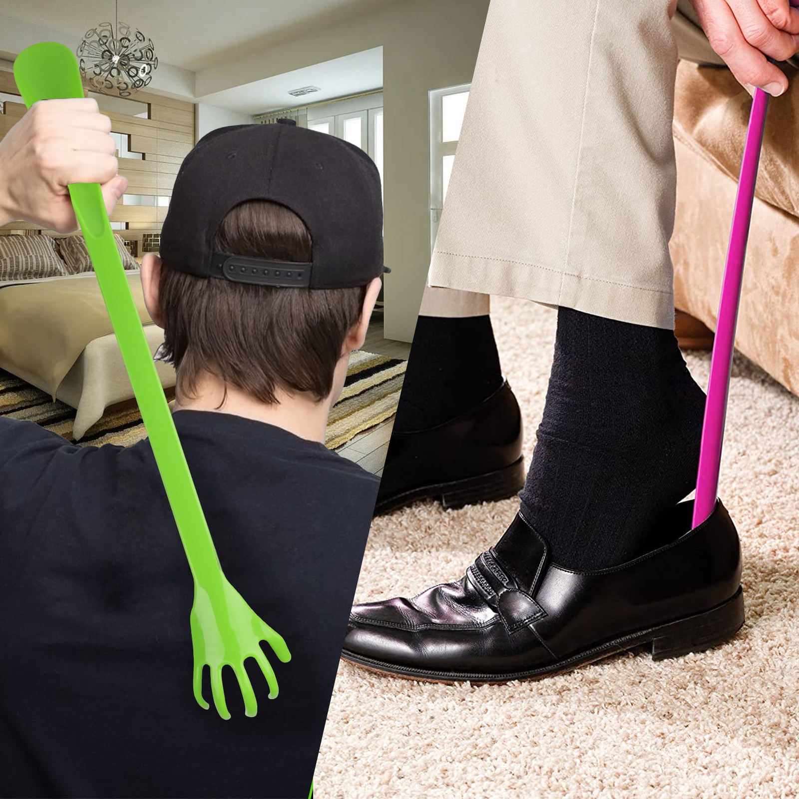 3pcs Shoe Horn Back Scratchers, Plastic Long Handle Back Massagers for Men Women, Random Color