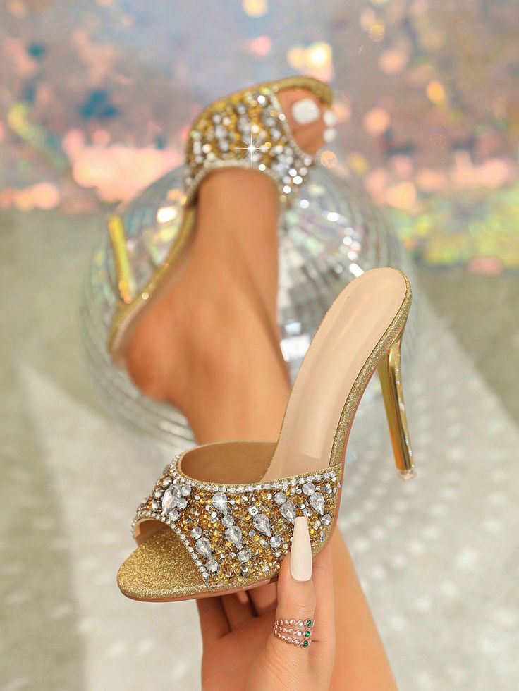 Luxury Gold Chain Rhinestone Stiletto Heels for Women