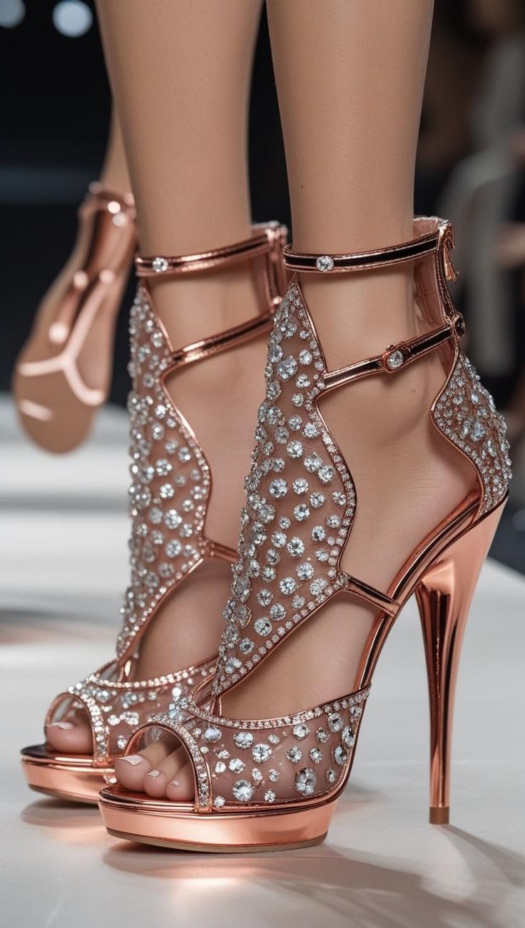 Luxury Gold Chain Rhinestone Stiletto Heels for Women