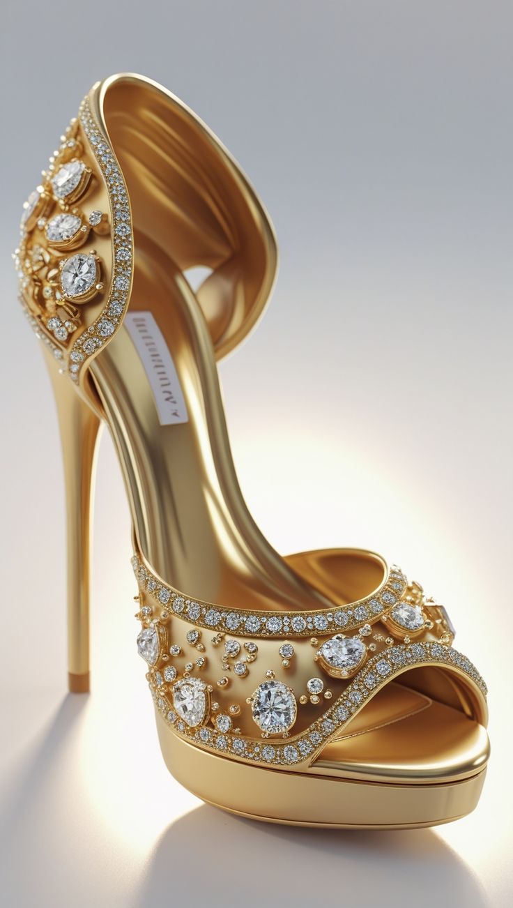 Luxury Gold Chain Rhinestone Stiletto Heels for Women