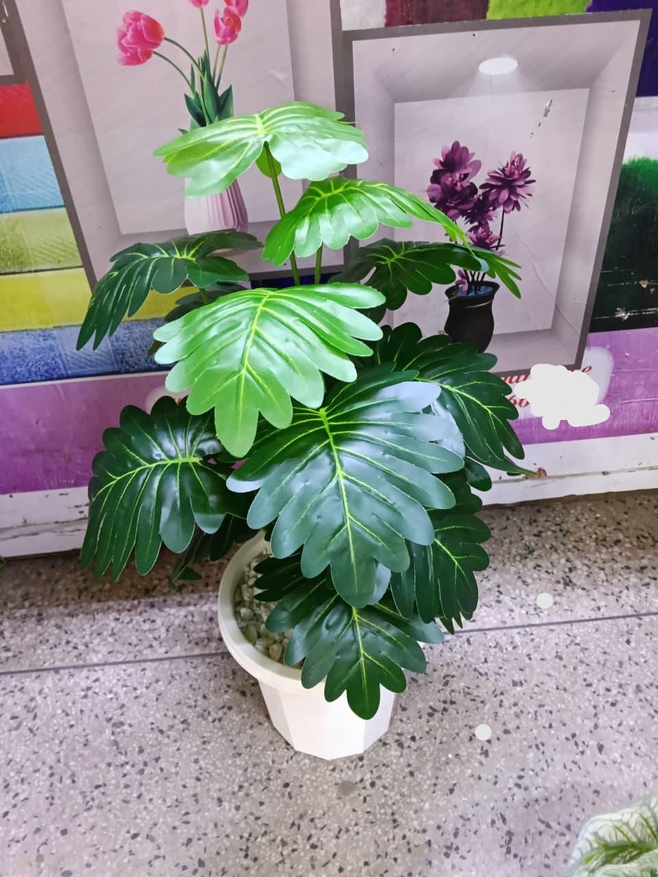 Lifelike 70cm Artificial Monstera & Caladium Potted Plants - Realistic 18-Leaf Indoor Faux Greenery with White Vase & Pebble Stones for Home Office Decor .