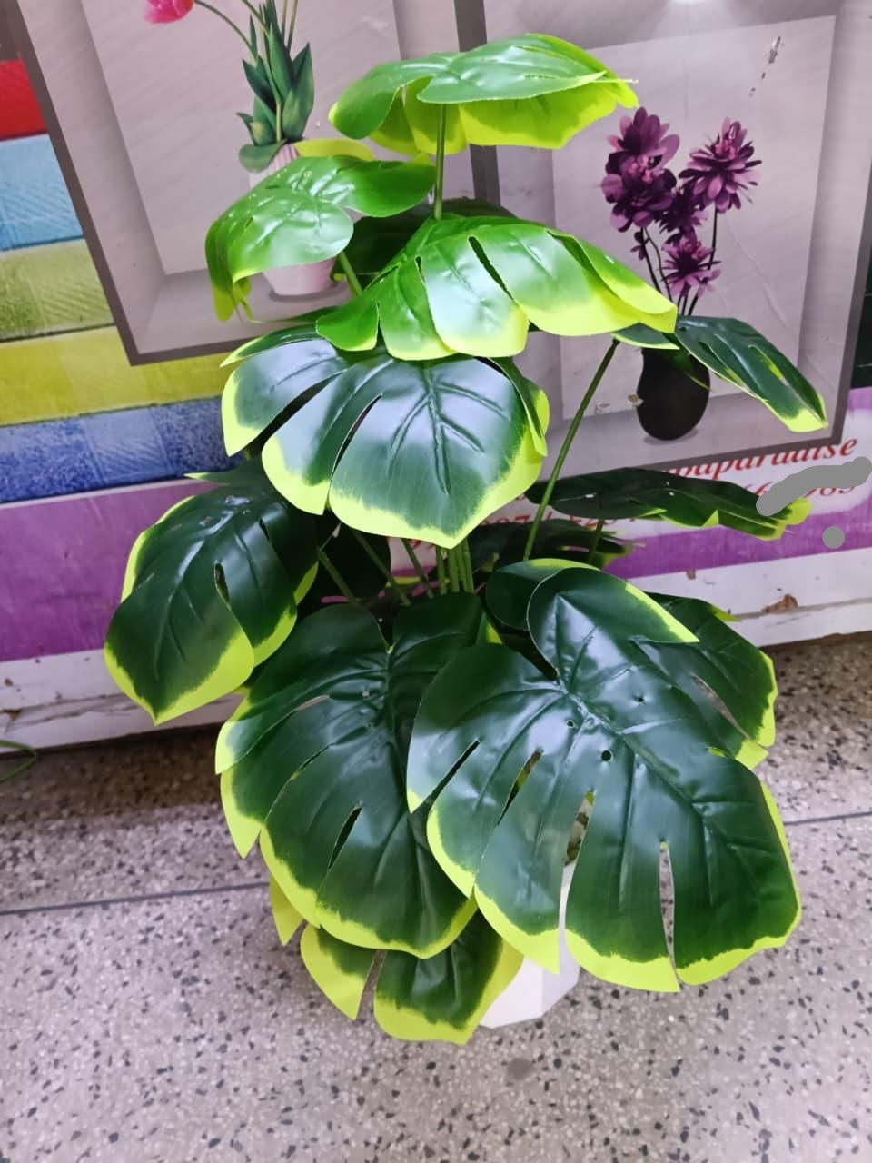 Lifelike 70cm Artificial Monstera & Caladium Potted Plants - Realistic 18-Leaf Indoor Faux Greenery with White Vase & Pebble Stones for Home Office Decor .