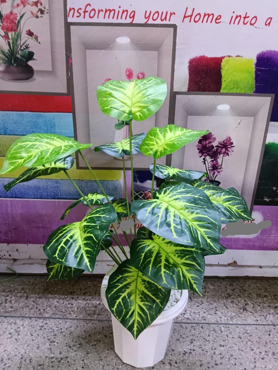 Lifelike 70cm Artificial Monstera & Caladium Potted Plants - Realistic 18-Leaf Indoor Faux Greenery with White Vase & Pebble Stones for Home Office Decor .